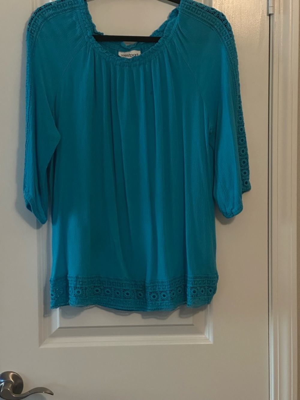 Westport Teal Crochet-Trim Peasant Tunic